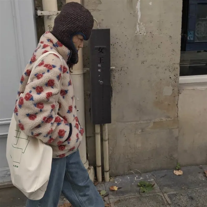 

Цветной принт с розовым принтом, свободный крой, Plu Jaet, зимнее новое поступление, женская верхняя одежда Faion Ele