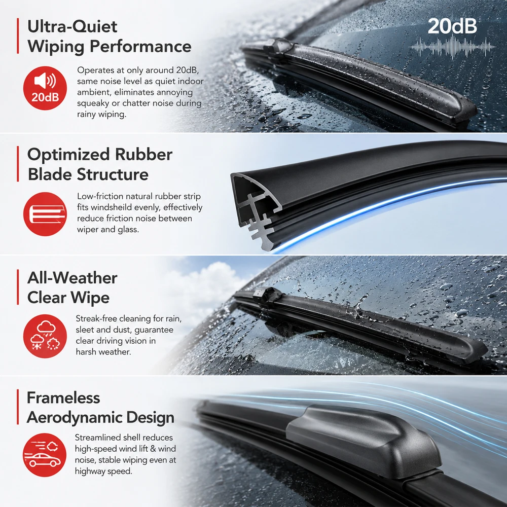 Long Lasting Sturdy Black Wiper Blades 2-Pack For Honda Stream RN6-9 2006-2014, Quick Install, Excellent Cleaning Performance - view 3