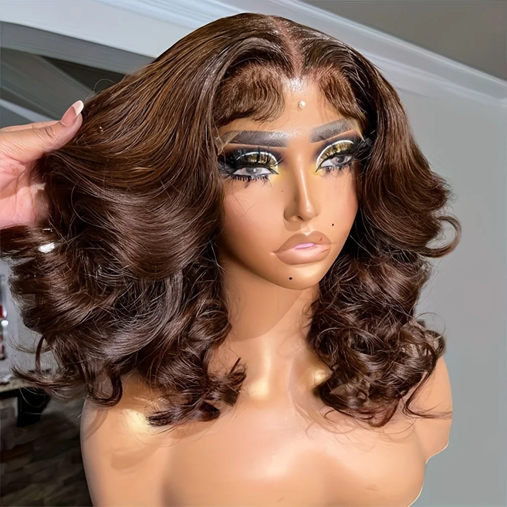 Brown Body Wave Lace  Wigs Chocolate Brown Lace Front Human Hair Wigs bob 13x4 Lace Frontal Wig Colored Human Hair For Women