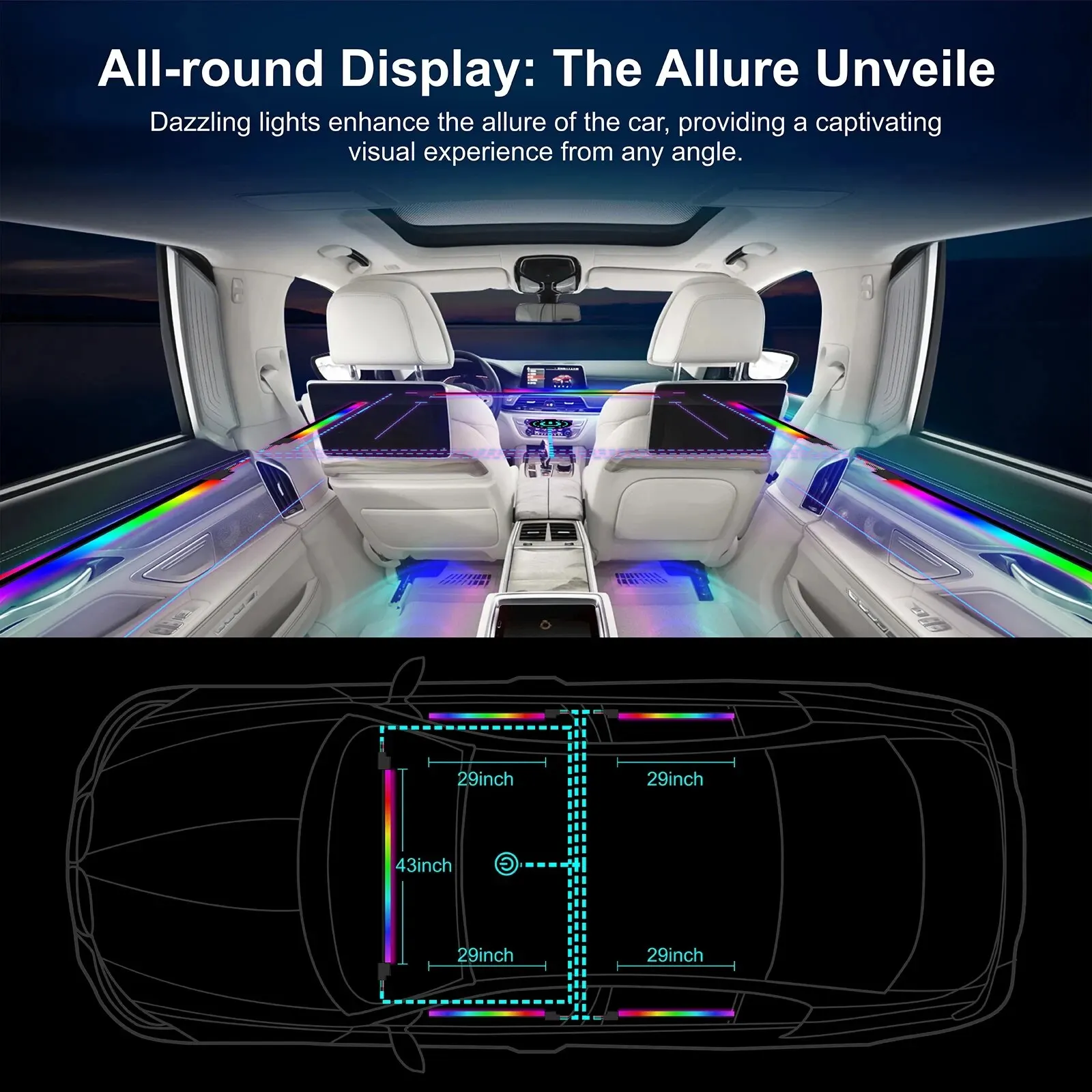 

Full Color Ambient Lights Car LED Interior RGB Universal Symphony Atmosphere Lamp USB APP Control Remote For Ford Kia Volvo
