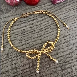 KKBEAD 18K Gold Plated Bow Knot Bracelet Waterproof Bow Ball Jewelry for Women Gift Pulseras Mujer