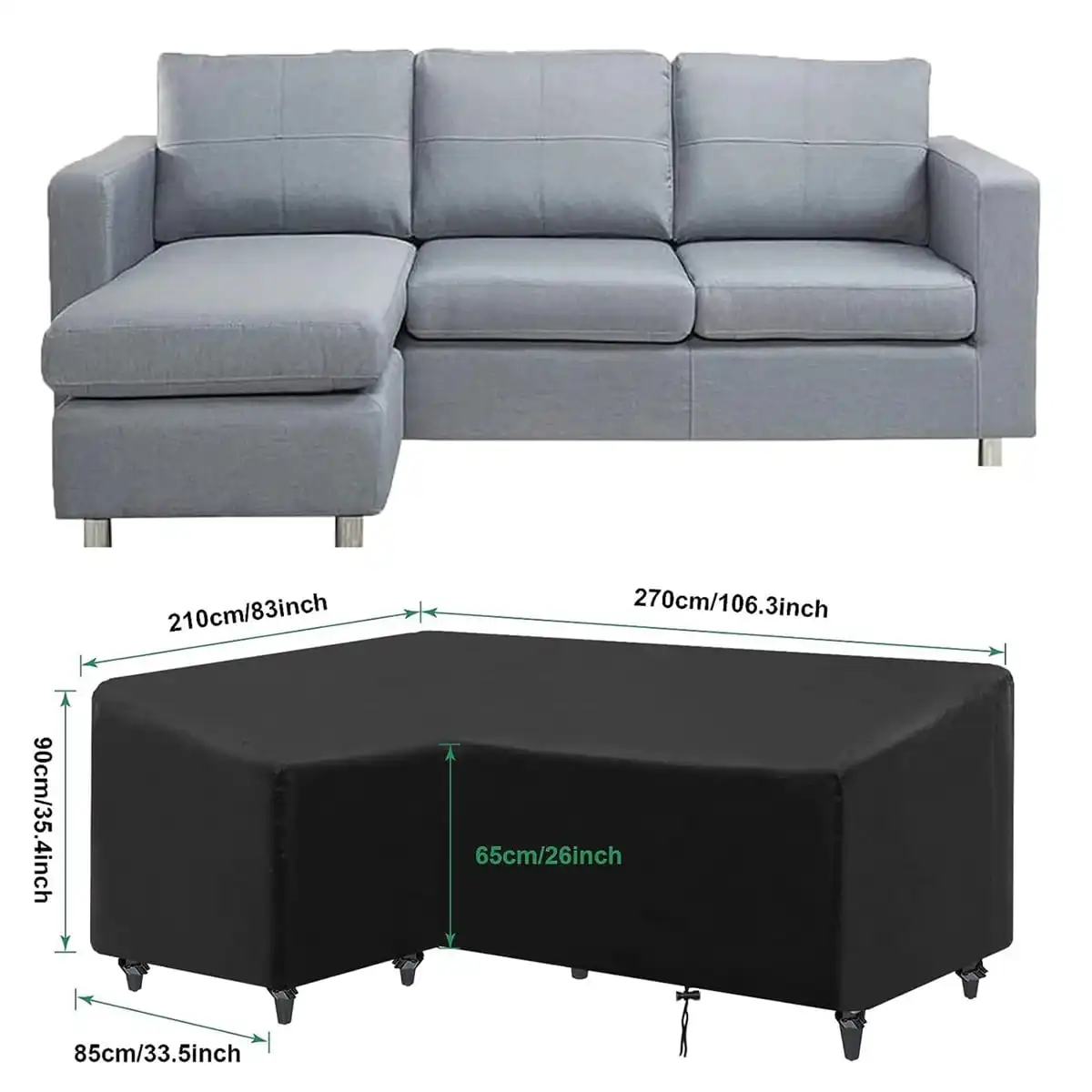 Black L‑Shape Patio Sectional Cover, Heavy‑Duty Waterproof Outdoor Corner Sofa Protector, Weather‑Resistant L Couch Cover