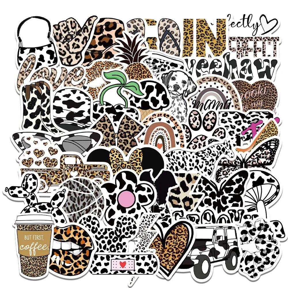 50Pcs Fashion Sexy Leopard Print Animal Sticker Irregular Mobile Phone Computer Luggage Motorcycle Helmet Water Cup Paste