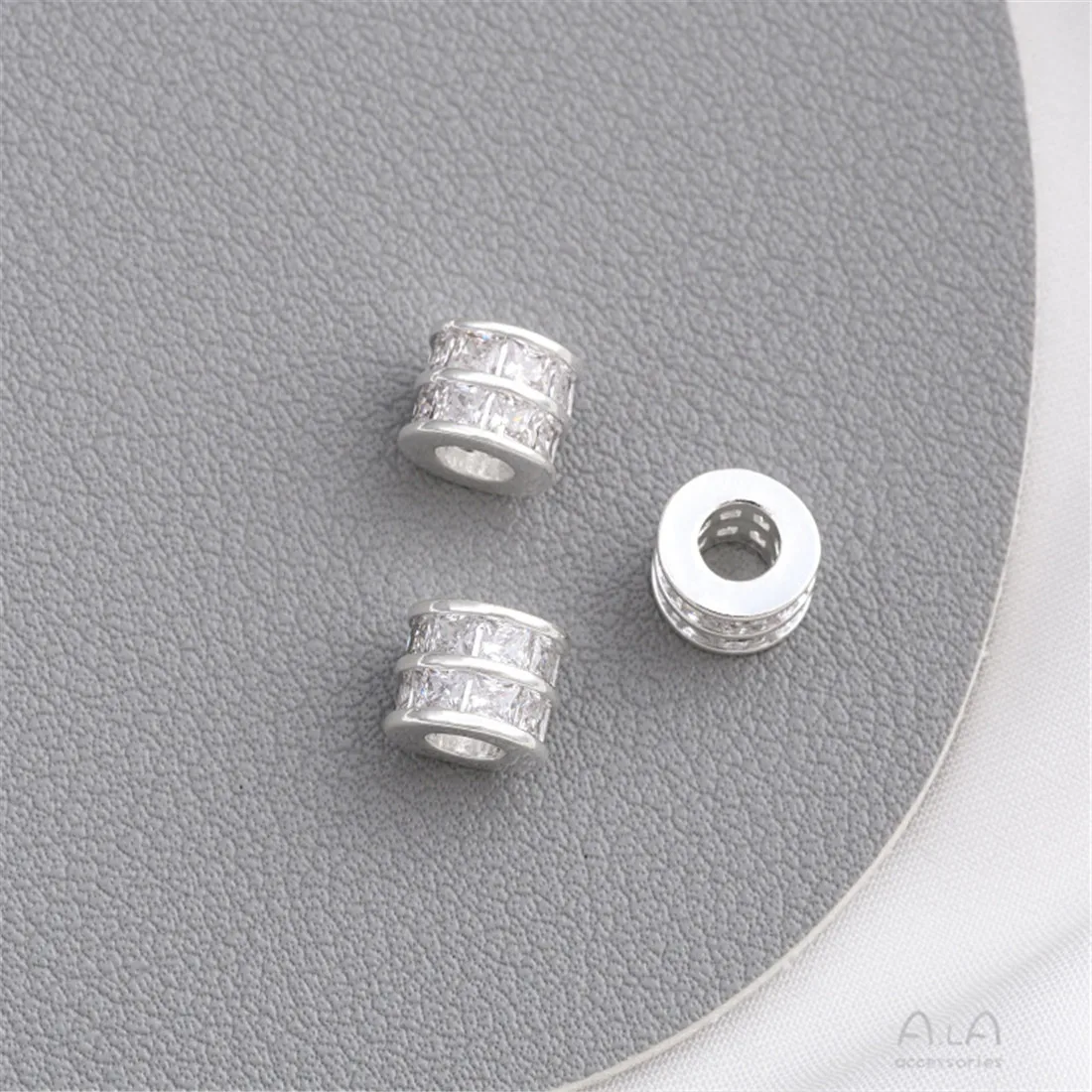 Thick Silver Zircon Bucket Beads Square Partition Beads Large Hole Wheel Beads Waist Road Connectivity DIY Matching Beads 925