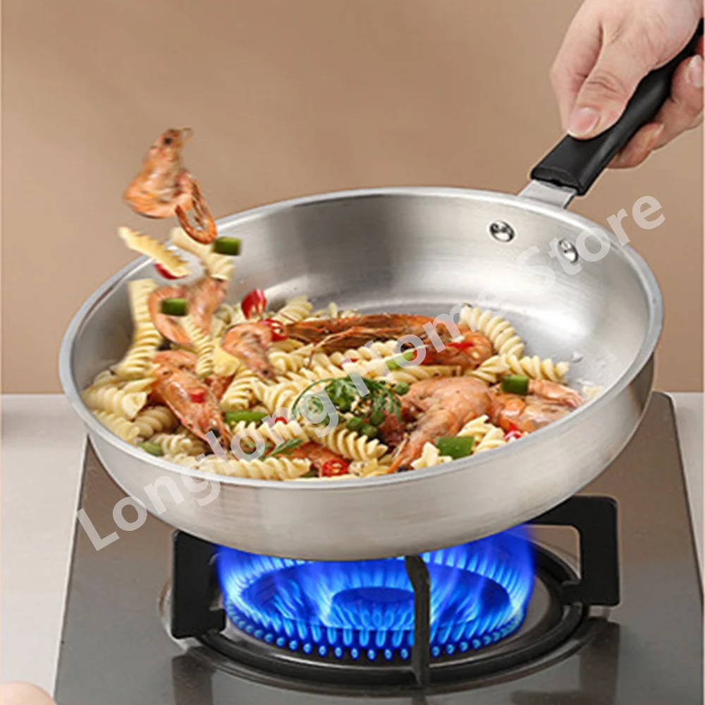 

Stainless Steel Frying Pan Wok Uncoated Home Thickened Cook Pot Gas Stove Induction Universal NonStick Saucepan Kitchen Cookware