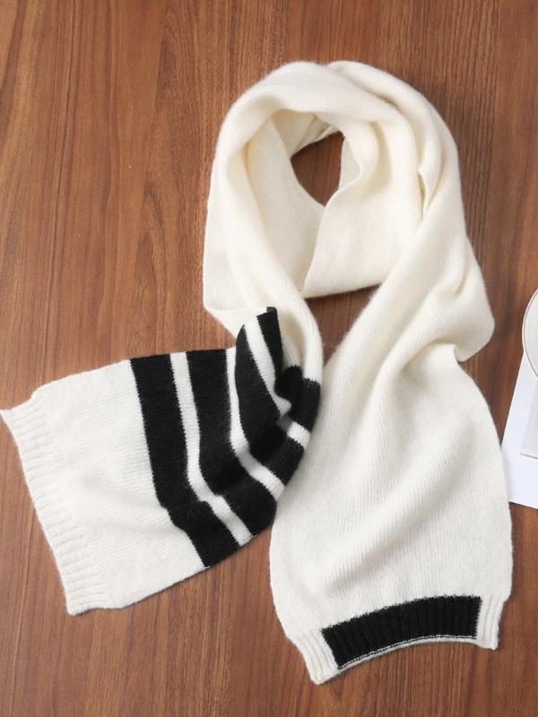 100 Pure Wool Scarf Unisex Knitted High Collar Neck Warmer Stripe Design Fake Collar Shawl Korean Style Daily Casual Fashion