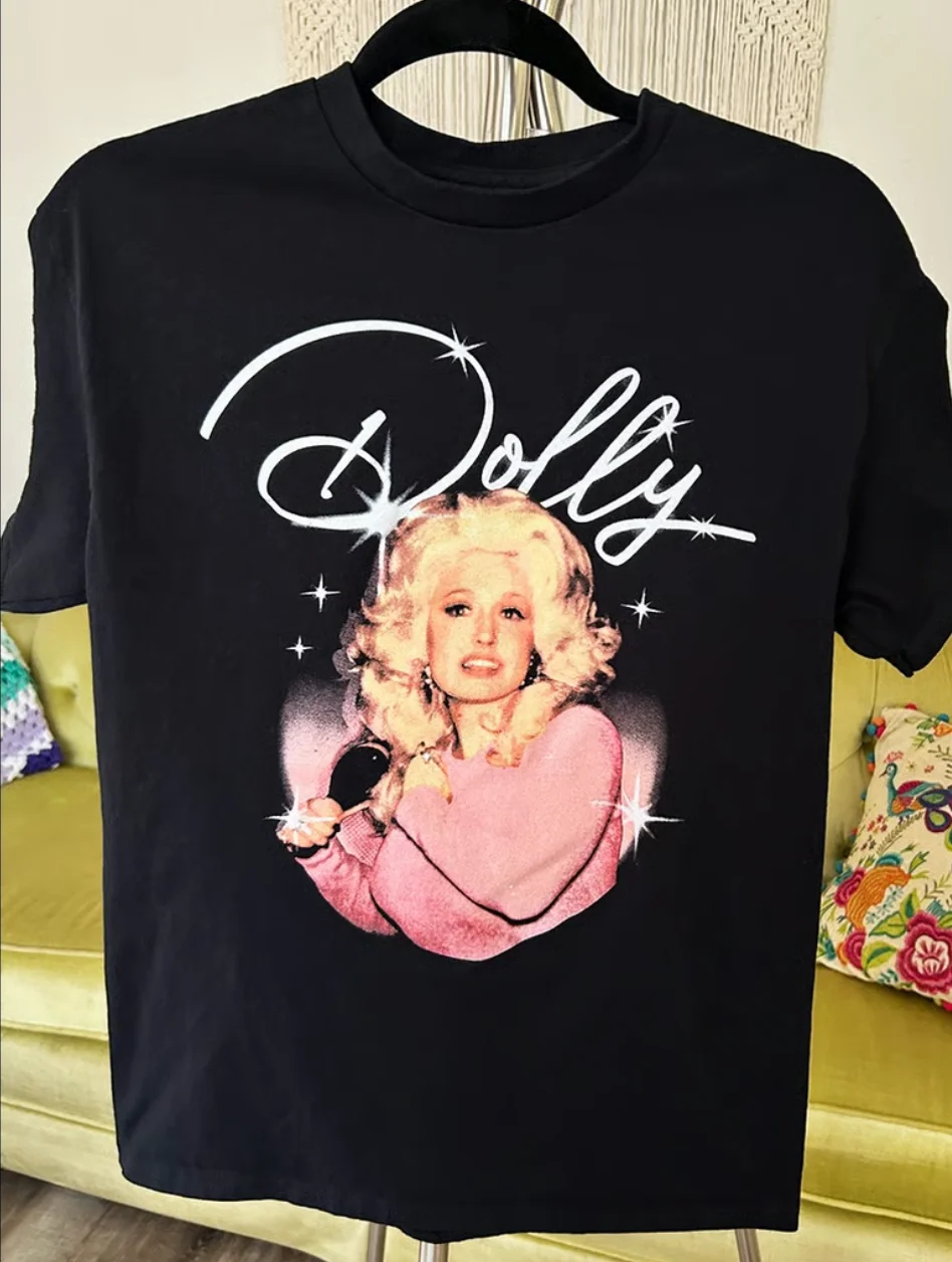 Vintage Dolly Parton Face Tour Concert Short Sleeve Black T-shirt