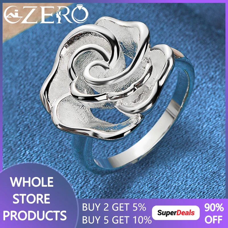 ALIZERO 925 Sterling Silver Rose Ring for Women Wedding Rings Engagement Band Fashion Party Charms Jewelry Valentine's Day Gift