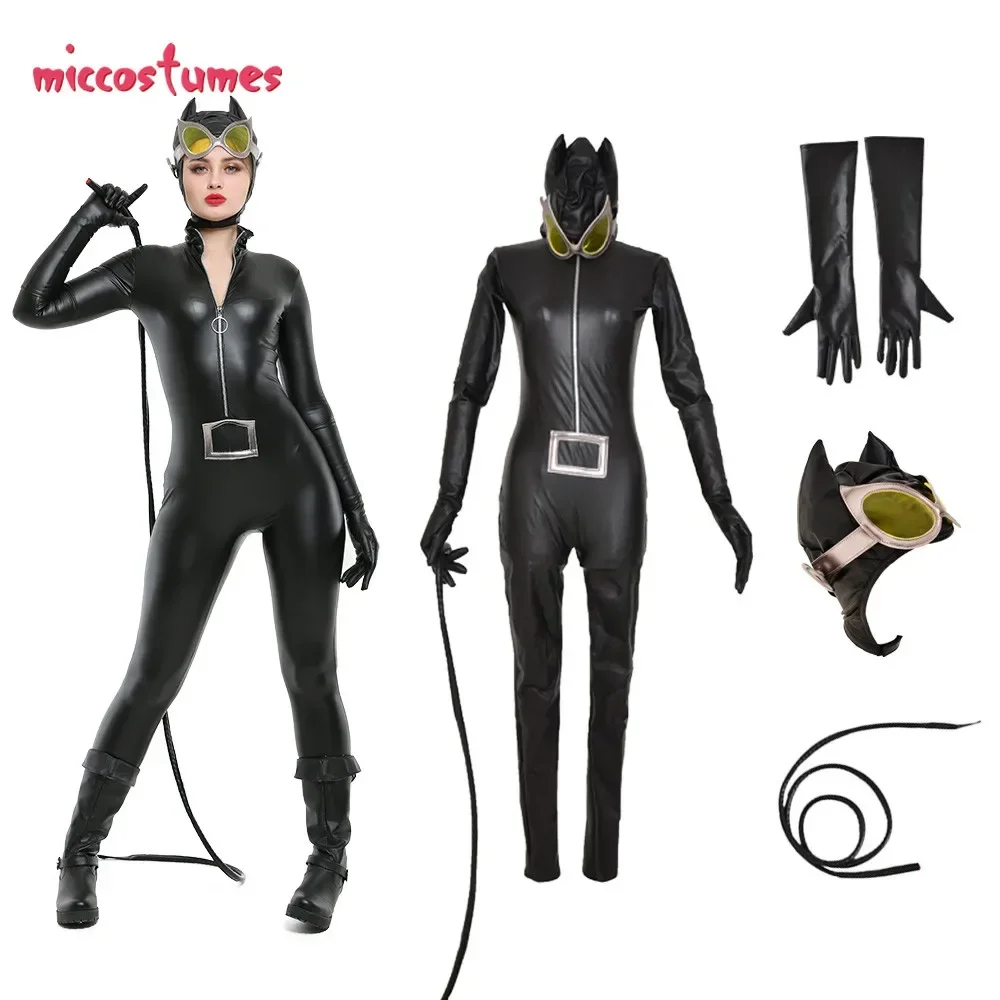 

Miccostumes Cat Suit Cosplay Costume Black Bodysuit Jumpsuit Woman Halloween Cosplay Costume