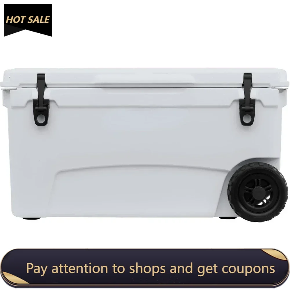 

70qt Wheeled Ice Chest - Heavy Duty, High Performance Roto-Molded Commercial Grade Insulated Rolling Cooler(White) Freight free