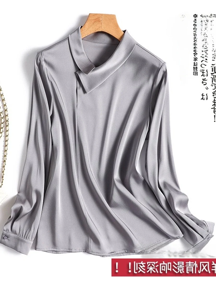 Silk Long Sleeve Shirt New Collar Style Autumn Spring Women's Fashionable Personality Top Korean Version Straight Cut Button ...