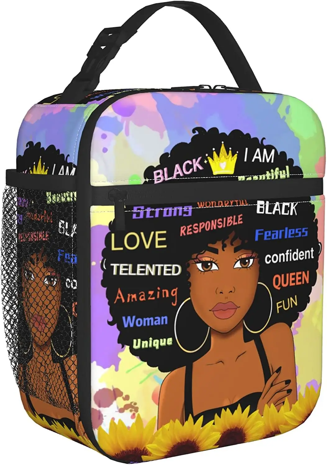 Lunch Bag Women African Kids Lunch Box Small Cooler Bag Black Girl Insulated Lunchbox Cute Lunch Tote for Teen Girls Teacher