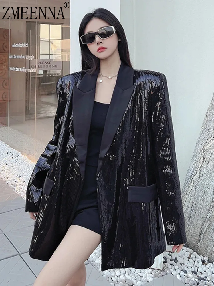 

ZMEENNA женский блестящий блейзер с блестками, куртка с длинными рукавами и открытой передней частью, мерцающий блестящий кардиган, пальто для вечеринки ZM3153