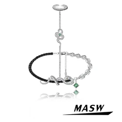 MASW Modern Set Jewelry Snake Bracelet With Ring Hot Sale Cool Style Original Design Black PU Bracelet Finger For Womne Female