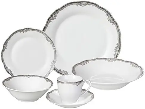 

Porcelain Wavy Edge Dinnerware Set, 24 Piece Service for 4 by Home Trends: Elizabeth Design