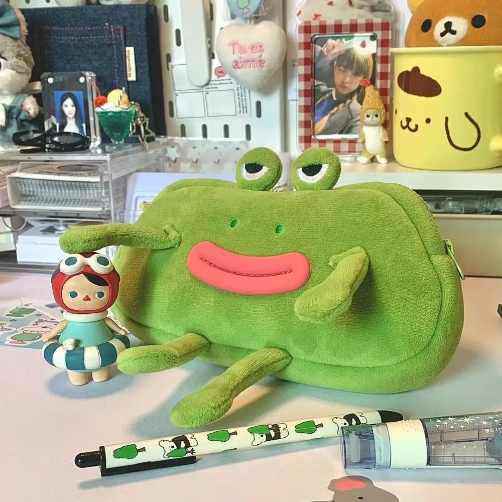 Desktop Organizer Big Mouth Frog Pen Bag Large Capacity Cosmetic Pouch Pencil Cases Pencil Holder Plush Pencil Bag Award Gifts