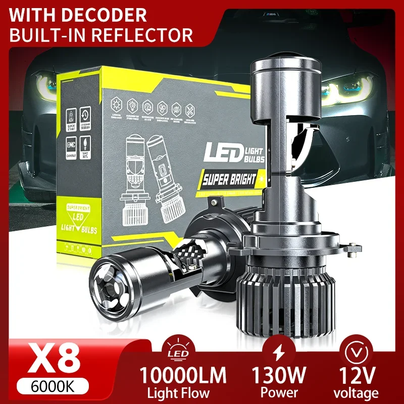 

2PCS H4/9003/HB2 Hi/Lo LED Projector Mini Car Headlight Bulbs Projector 130W 10000LM Headlights High And Low Beams Fog Lights12V