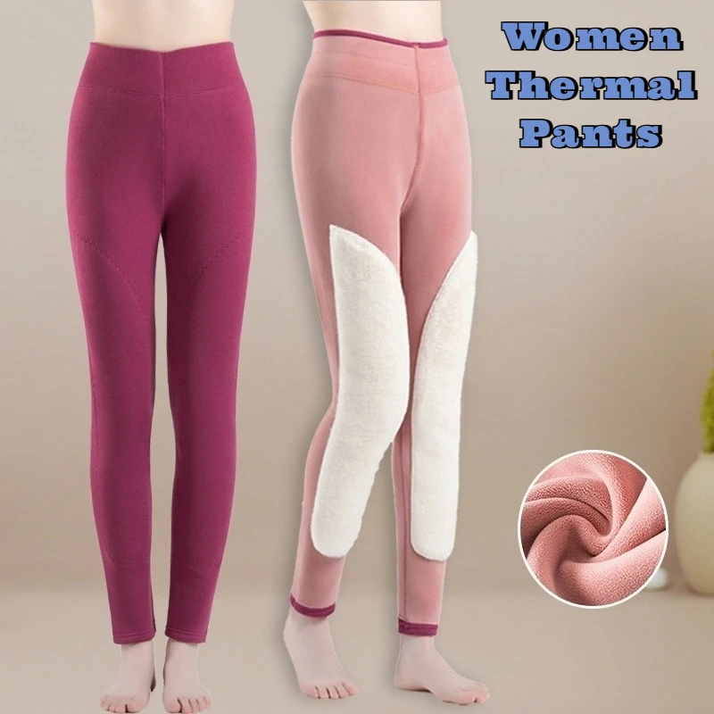 

Women Thermal Pants Winter Warm High Waist Loose Fleece Lined Plus Size Thermal Underwear Knee Protection Thick Cotton Pants
