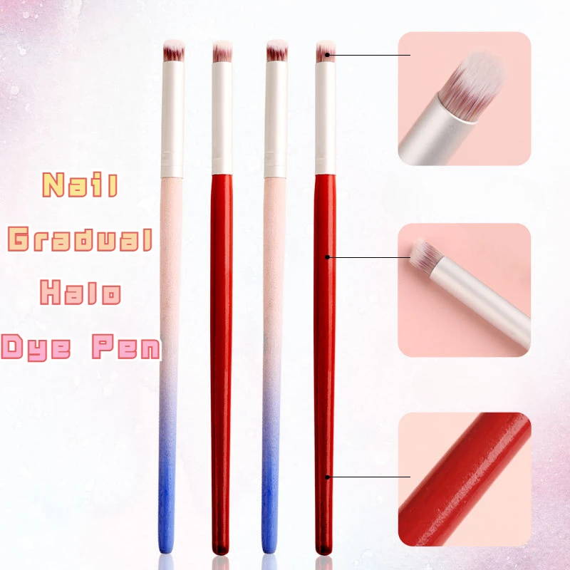 1/2Pcs Nail Gradient Brush Set with Red Wooden Handle Nail Drawing Brush UV Gel Pen Nail Halo Gradient Pen Brushed Soft Pen