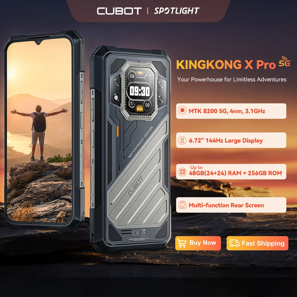[Światowa premiera] CUBOT KINGKONG X PRO, wytrzymały smartfon 5G, Dimensity 8200, 4 nm, 3,1 GHz, 144 Hz, ekran 6,72 cala, bateria 10200 mAh, 24 GB pamięci RAM (12 + 12 GB rozszerzonej), 256 GB pamięci ROM, smartphone