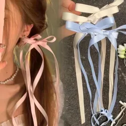 2pcs Long Ribbon Bow Hair Clip For Girls Lolita Sweet Blue hairclip Kids Side Clips Women Cute Braided hairpins Party Accessorie