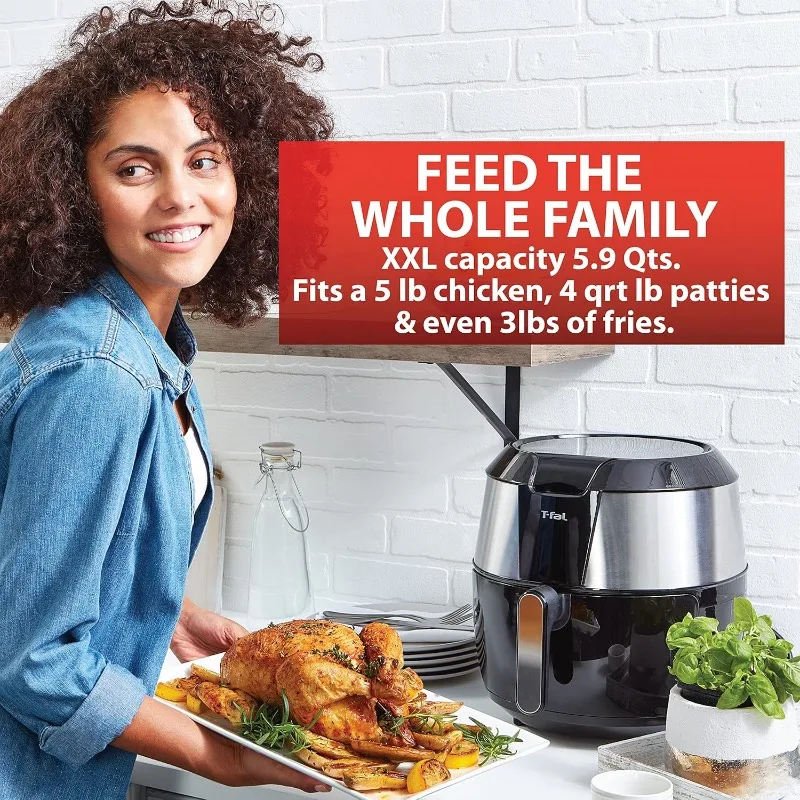 Combinação de fritadeira e grelha de ar Fry XXL com tela de um toque, 8 programas predefinidos, 5,9 quartos, preto e aço inoxidável