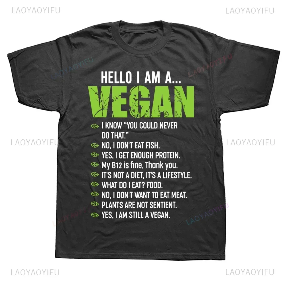 Hot Sale Funny Graphic Sarcastic Vegetarian Gift Hello I'm A Vegan T Shirts Streetwear Short Sleeve T-shirt Y2K Mens Clothing