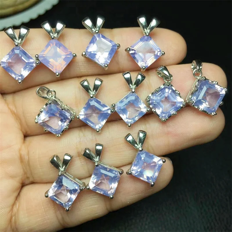 S925 Natural Faceted Milky Lavender Amethyst Pendant Jewelry Necklace Healing Fashion Gift Crystal Beads Reiki Gemstone