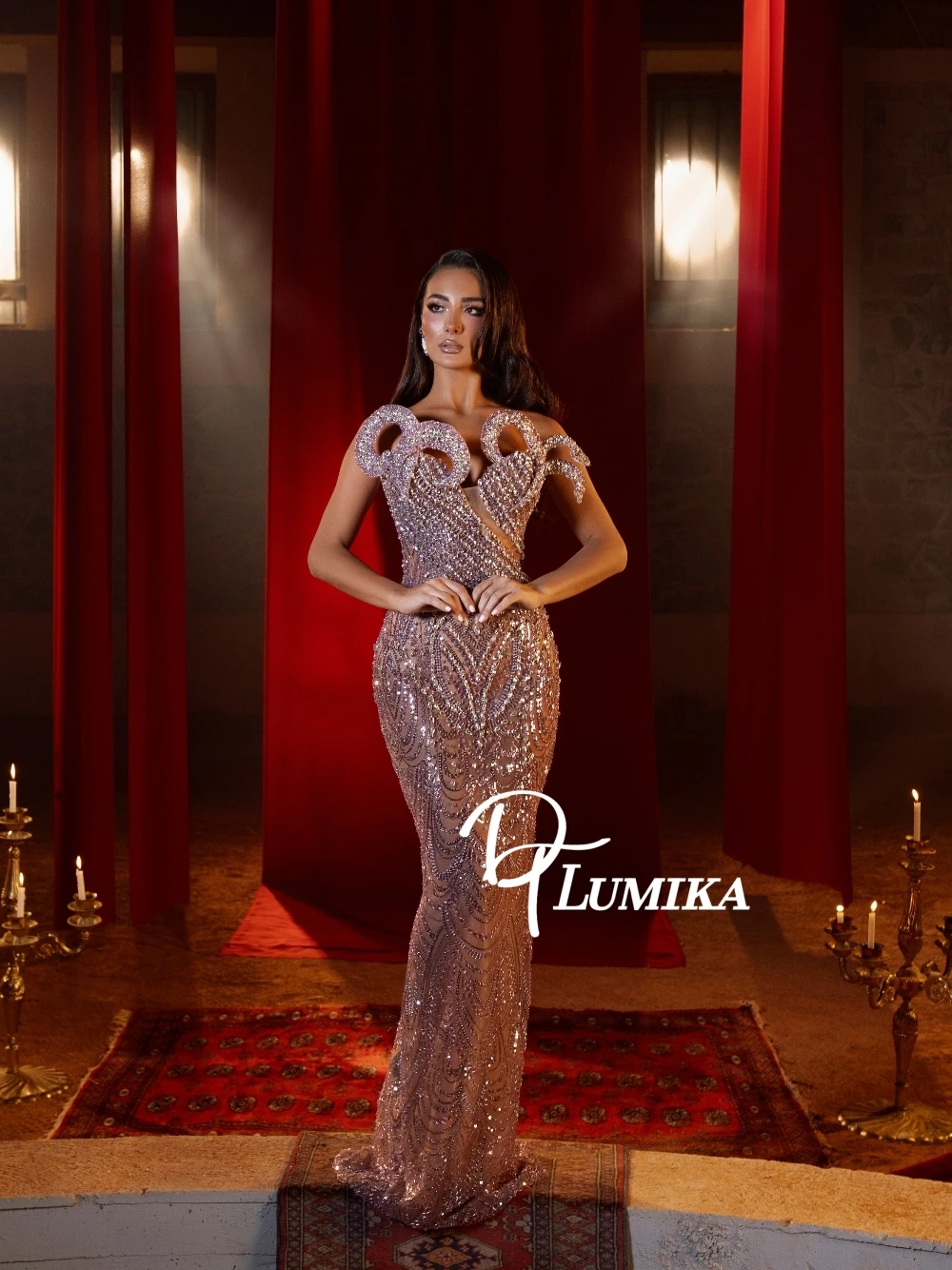 

Chic 3D Design Strapless Evening Dress Dazzling Sleeveless Beaded Crystals Prom Gown Customized Formal Events Banquet Wear