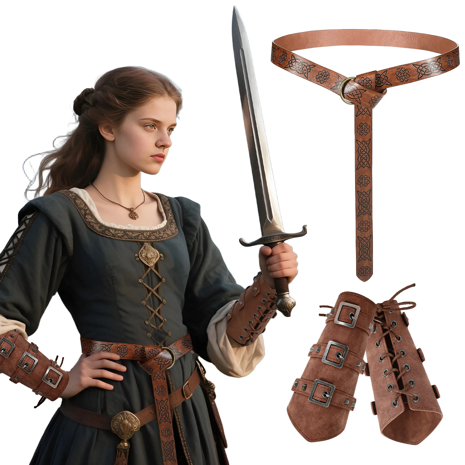 

Medieval Printed Belt Renaissance Roman Soldiers Leather Wristband Halloween Cosplay Costume Props for Men Women