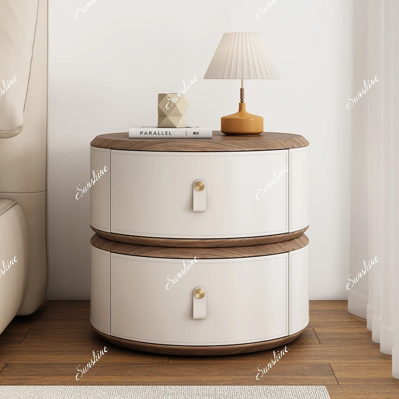 

Light luxury high-end solid wood rotating bedside table household bedroom small rack