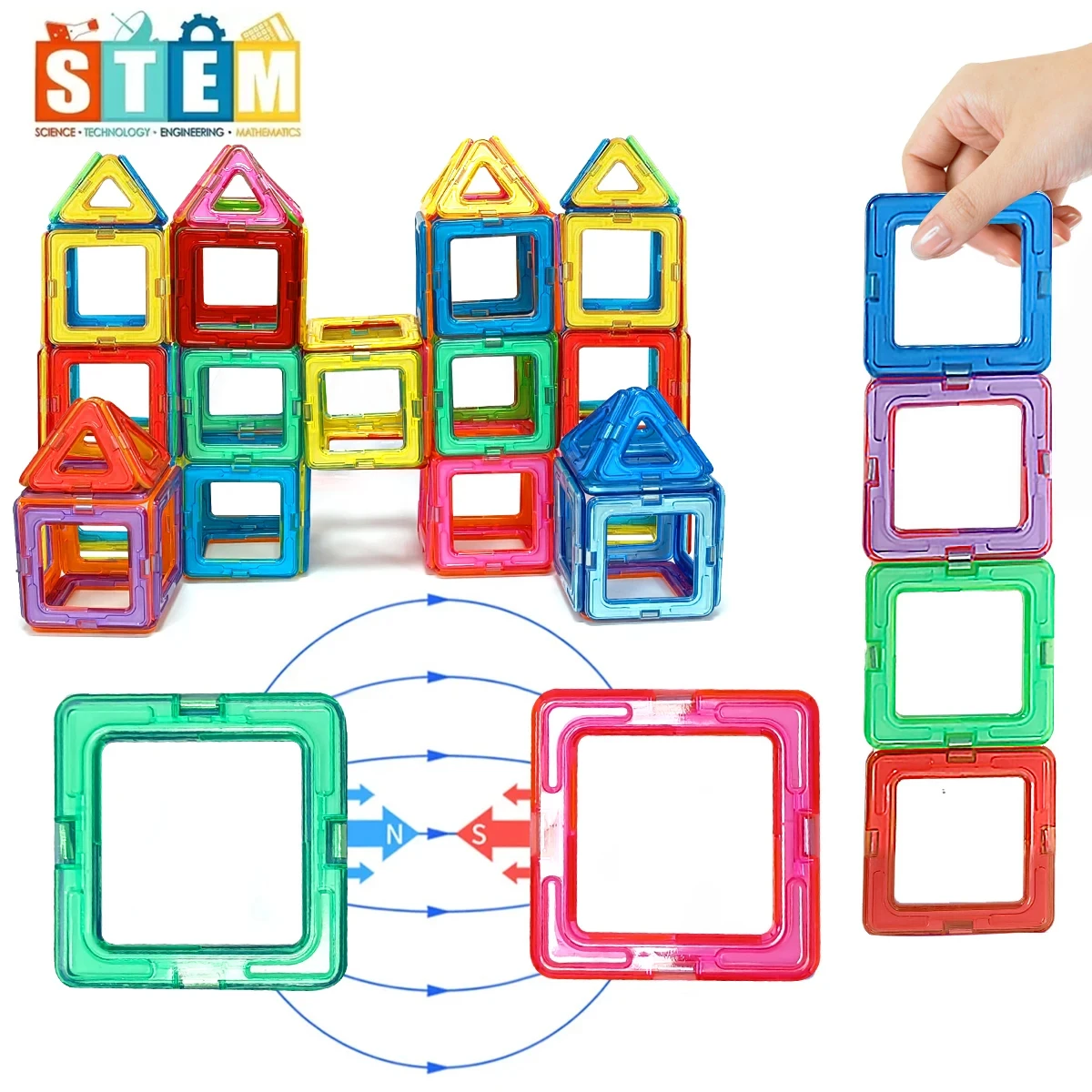 ชุดตัวต่อแม่เหล็กแบบมอนเตสซอรี่ ของเล่น STEM สำหรับเด็กผู้ชาย ชุดสร้างสรรค์แม่เหล็ก DIY ของขวัญชุดออกแบบขนาดเล็ก