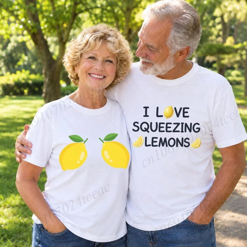 Funny Couple T Shirts I Love Squeezing Lemons Matching Set Cute Lemon Graphic Tees for Husband Wife Anniversary Gift Summer Tops