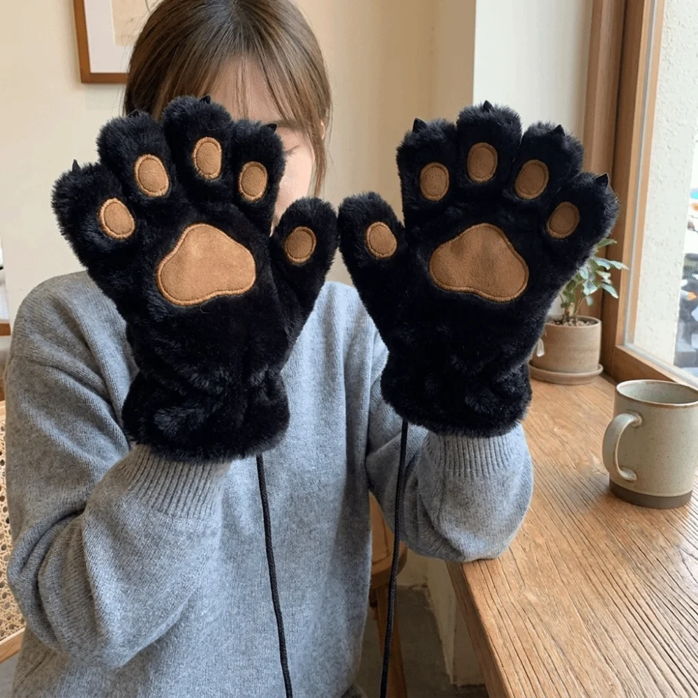 Kawaii Cartoon Cat Paw Gloves Animals Furry Cat Claw Mittens Full Finger Thicken Cosplay Props Gifts
