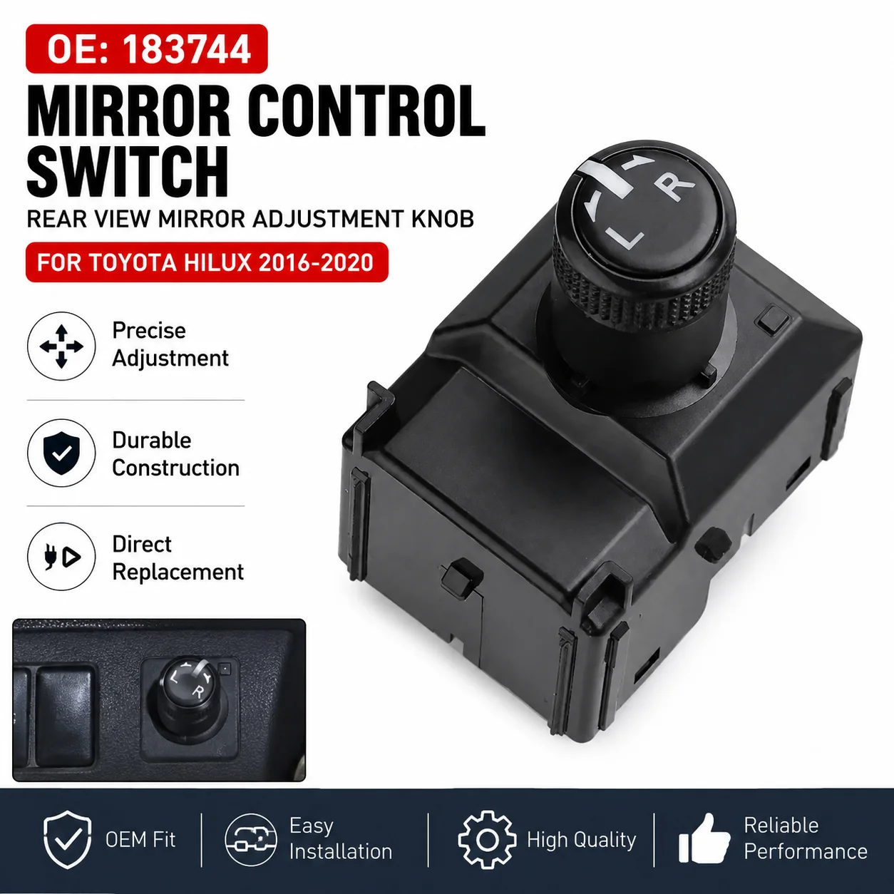 183744 Mirror Control Switch Rear View Mirror Adjustment Knob for Toyota Hilux 2016-2020