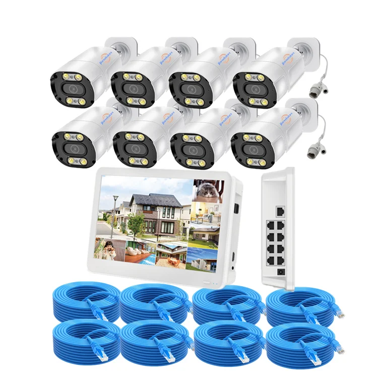 5MP POE CCTV Surveillance System Night Vision 12inches LCD Metal Housing Bullet Security IPC 8 Channel NVR 8 Bullet