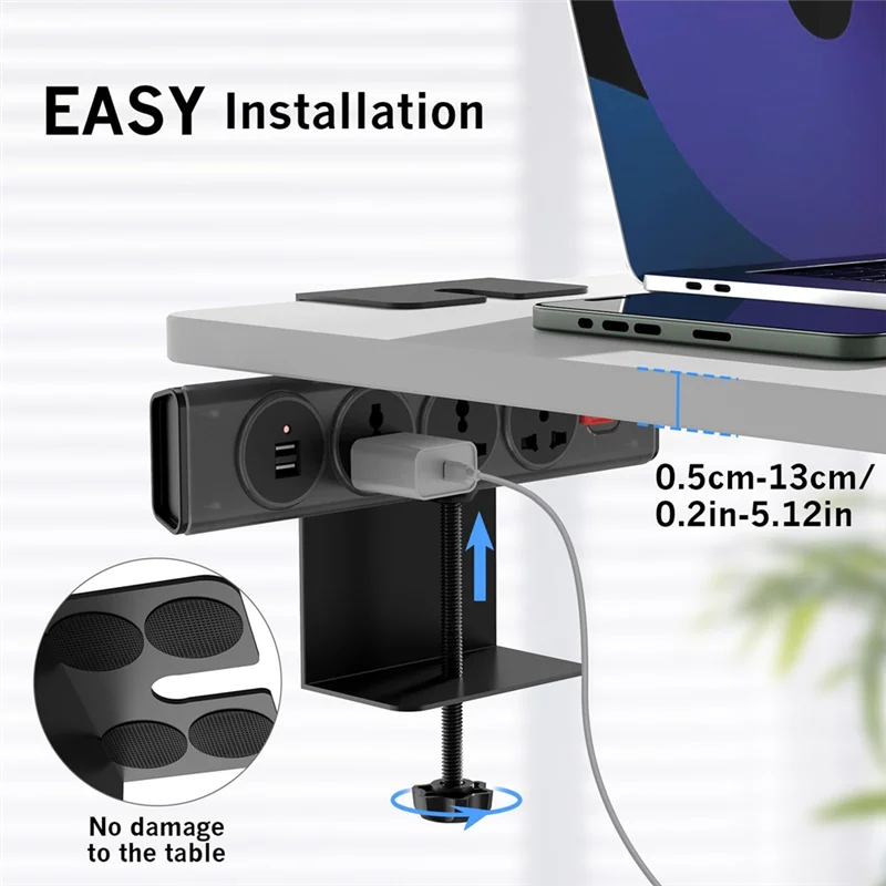

Adjustable Desk Mount Power Strip,Desktop Power Outlet Clamp Mount For Desk Edge,Anti-Scratch Pads,Cable Management
