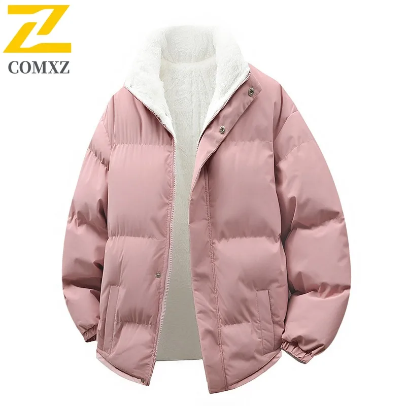 COMXZ Men Fleece Lined Jacket Winter Autumn Korean Style Waterproof  Windproof Hooded Outdoor Sports Casual Solid Color Coat