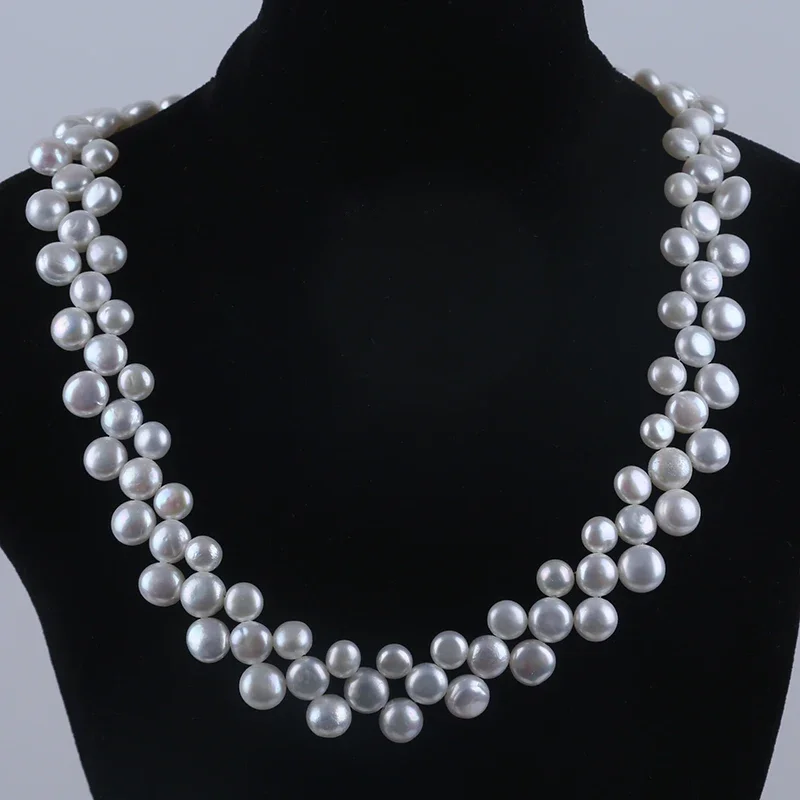 6mm-7mm-8mm white/mixed color button shape cultured real freshwater pearl handmade necklace and bracelet jewelry set