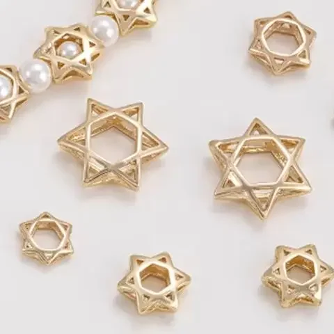 14K Gold-Plated Hexagonal Star Bead Ring Handmade Beaded Partition for DIY Bracelet Necklace Accessories Hollowed out Design