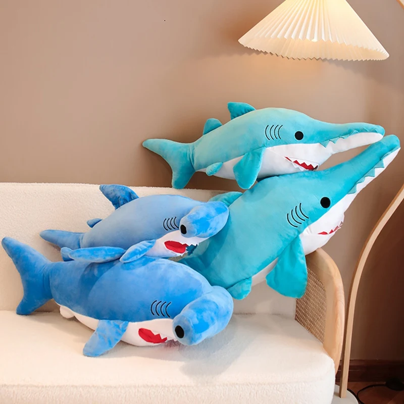 60-100cm Hammerhead Shark Soft Plush Toy Christmas Gift Sea Serrated Shark Pillow Cushion Kids Stuffed Toy Gift Cartoon Hammerhe