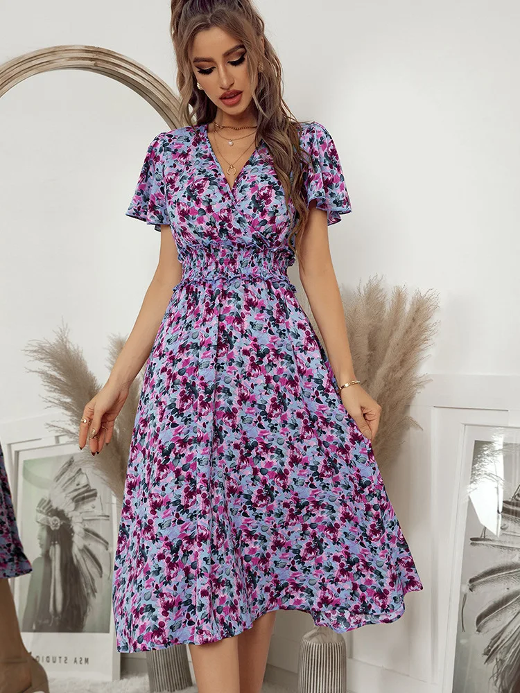 Faion Street Sle Mittellanges, bedrucktes Dr für Damen, Freizeit, Ort Sve, quadratischer Kragen, Arbeitskleidung, Sommer-H-förmiges Kleid