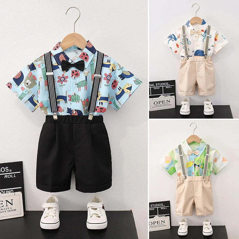 

Boy Sets Short-sleeved Shirt Fashion Children Summer Flower Shirt Handsome Child Printed Tops Seaside Holiday Set Kids Clothes