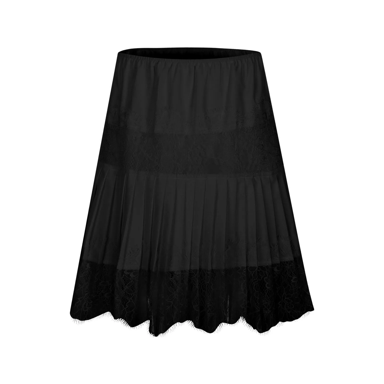 Fashion Women Lace Mini Skirt Low Rise Pleated Ruffle Half Slip Skirt Layered Flowy Short Skirt Beach Holiday Streetwear