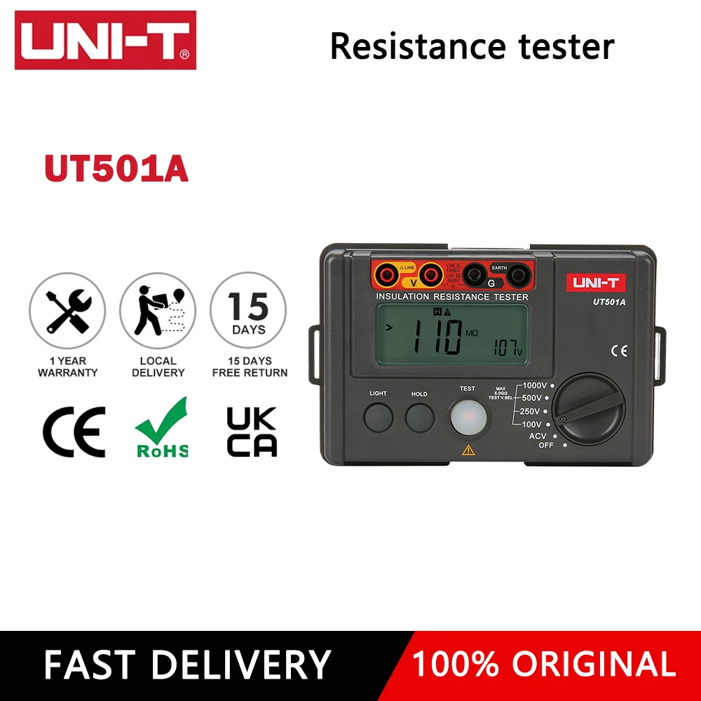 UNI-T UT501A Insulation Resistance Tester Megohmmeter 1000V 2500V Ohm Meter Megometer Digital Ohmmeter Accessory