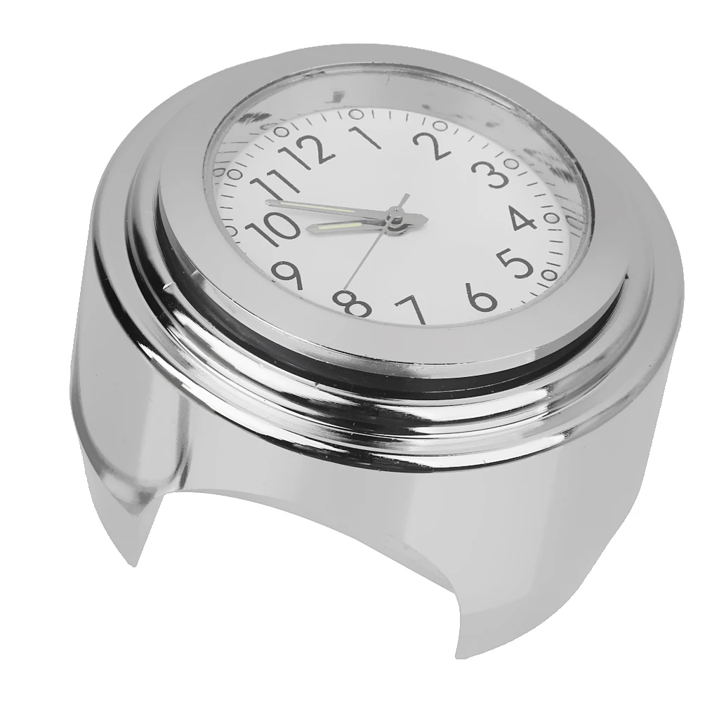 Electroplating White Handlebar Dial Clock Aluminum Motorcycle Gauge Waterproof for Custom Chopper Cruiser 7/8 Inch Mount