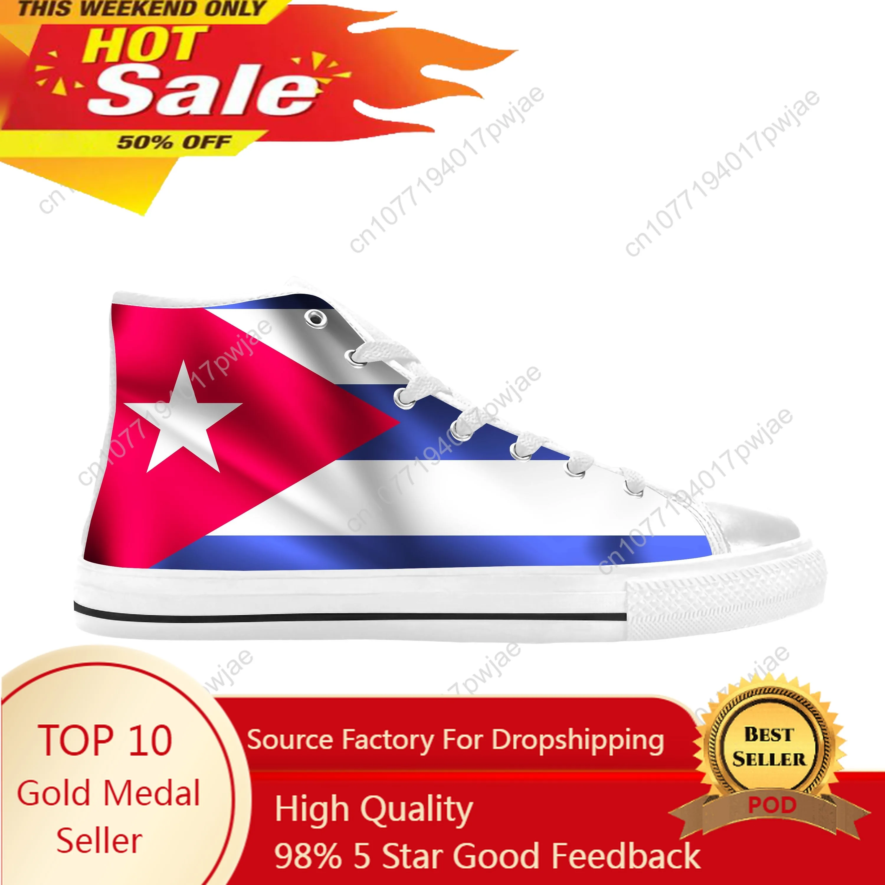 

Hot Cuba Cuban Flag Patriotic Pride Funny Fashion Casual Cloth Shoes High Top Comfortable Breathable 3D Print Men Women Sneakers