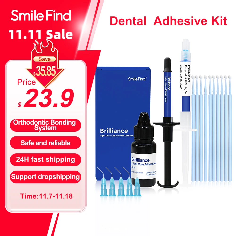 Dental Orthodontic Adhesive Kit Light Cure Glue Etchant Acid Gel Light Curing Adhesive Paste Dentistry Bonding  Metal Bracket