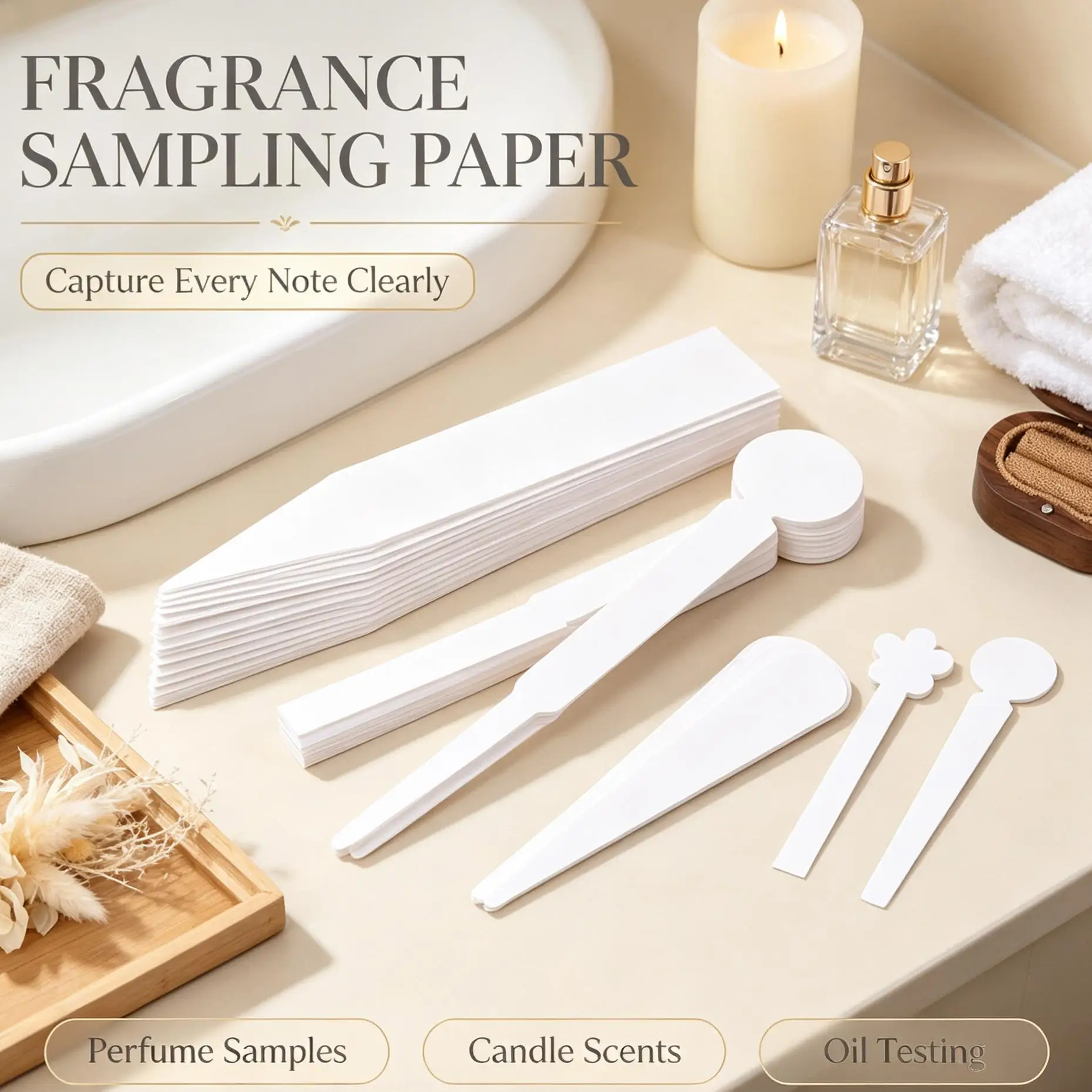 100/200Pcs Essential Oil Perfume Test Paper Strips, Round Head & Flower Shape Aromatherapy Fragrance Tester Paper