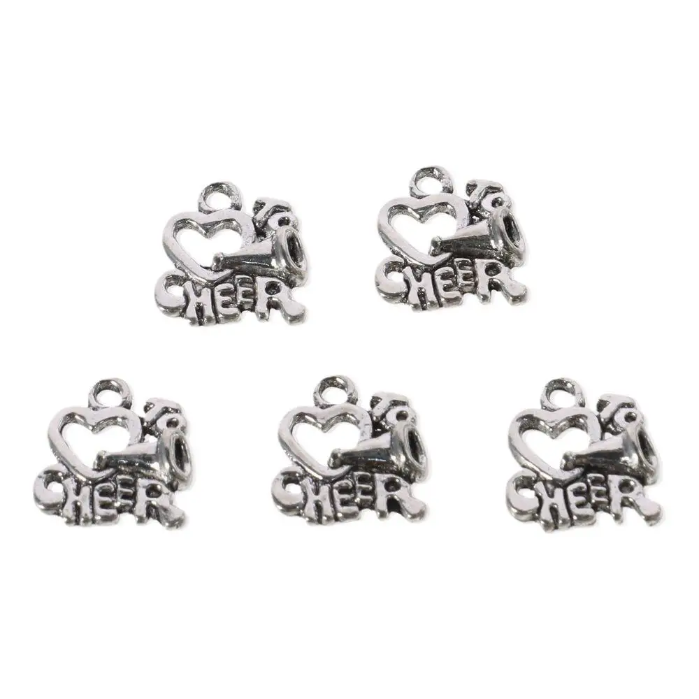 50 قطعة شكل قلب معدني يهتف القرن السحر 17x16 مللي متر أنا القلب ل يهتف الحب يهتف المعلقات الشظية الرياضة مكبر الصوت المعلقات